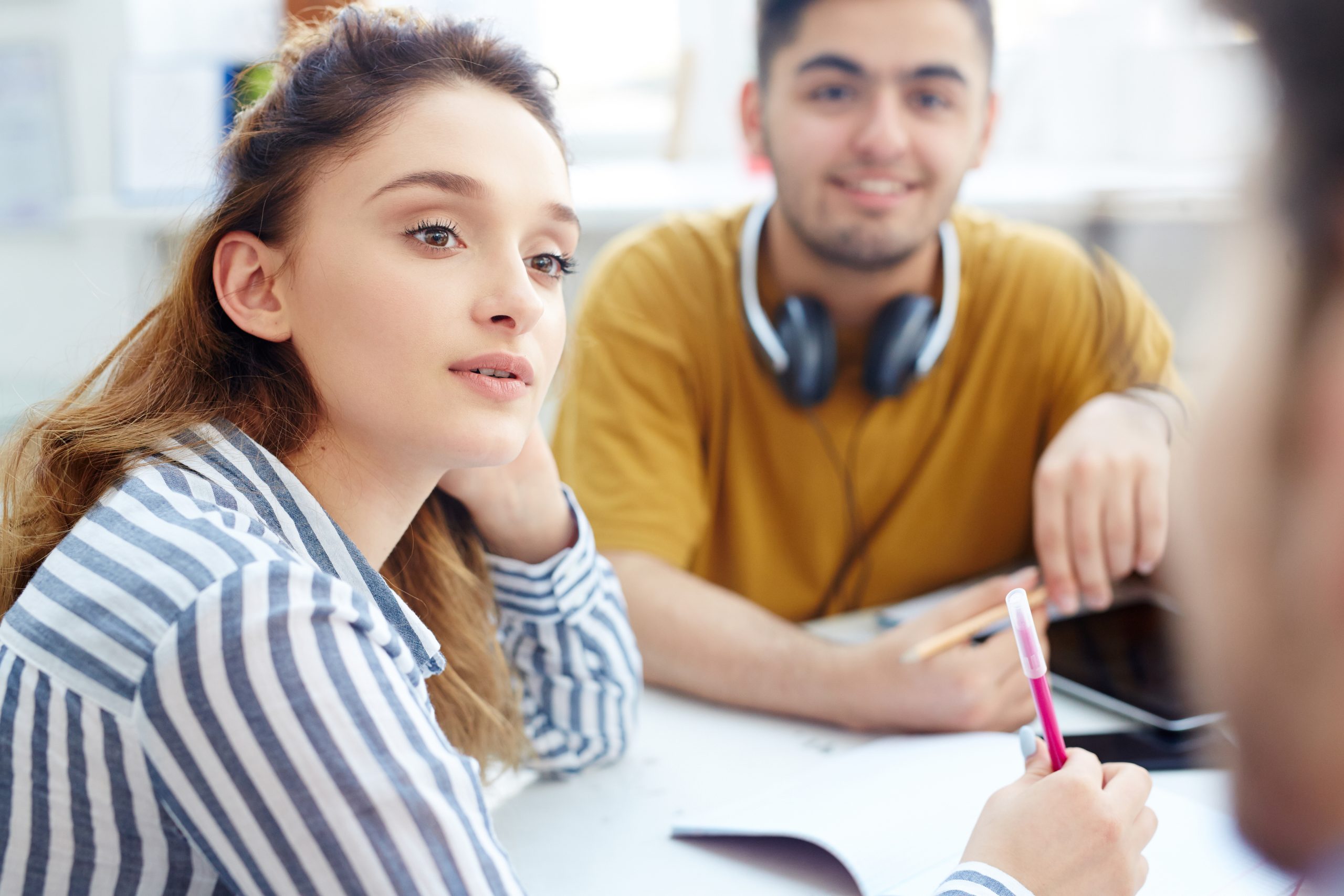 Listening to classmate